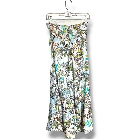 White House Black Market Spring-y White Strapless Blue/Brown Floral Midi Dress - Picture 14 of 16